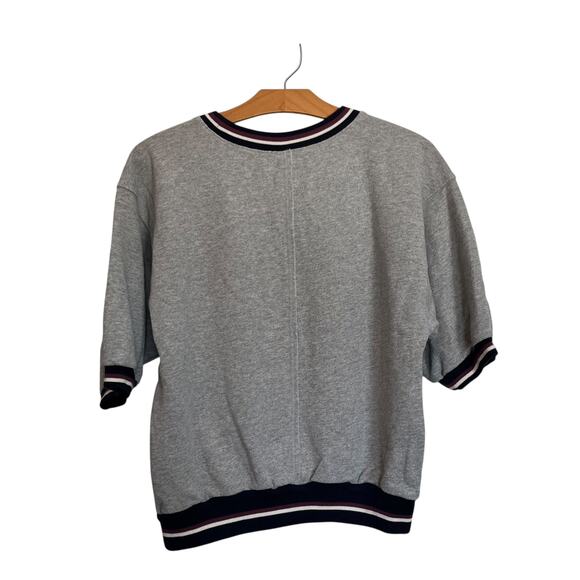 NWT Anthropologie Pilcro Crewneck Niki Bubble Sweatshirt Grey Varsity Ribbed Hem - Picture 2 of 10